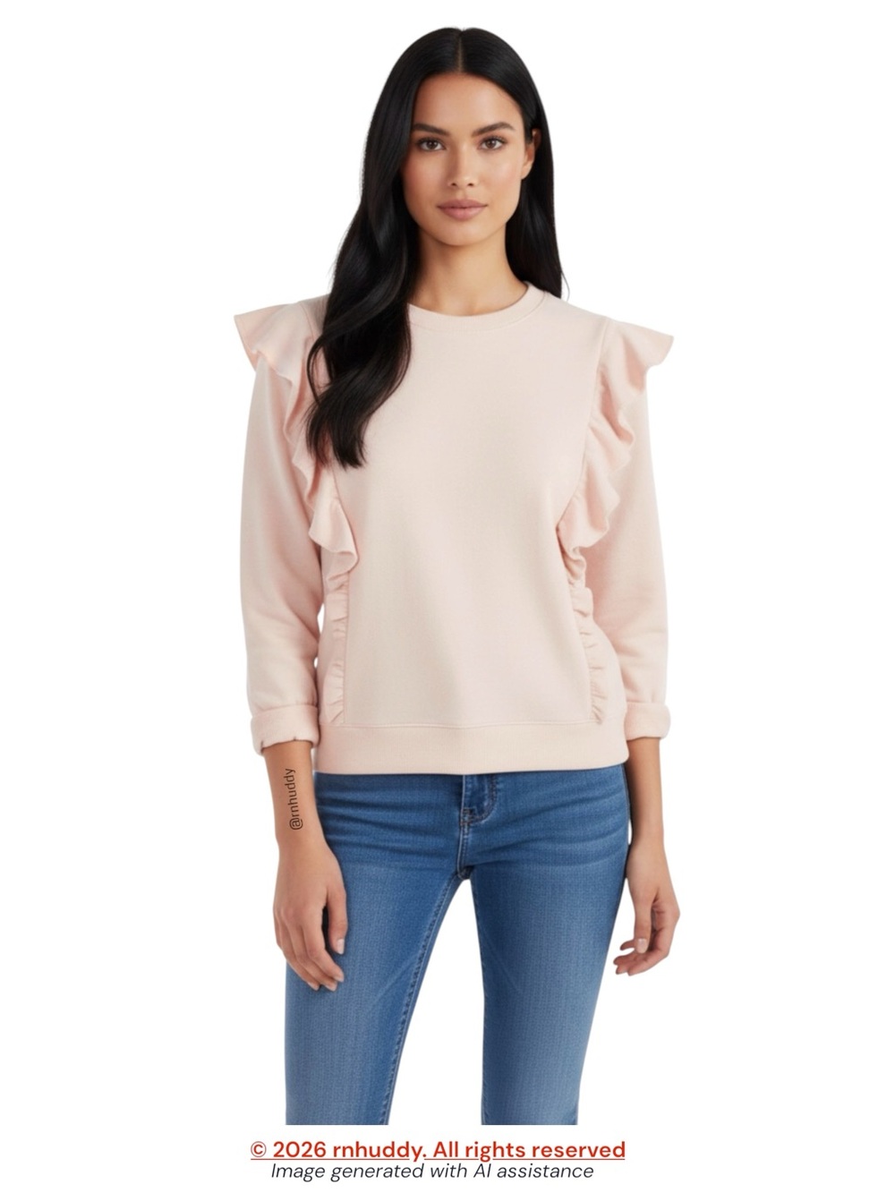 Avec Les Filles XS light pink ruffle cotton sweatshirt